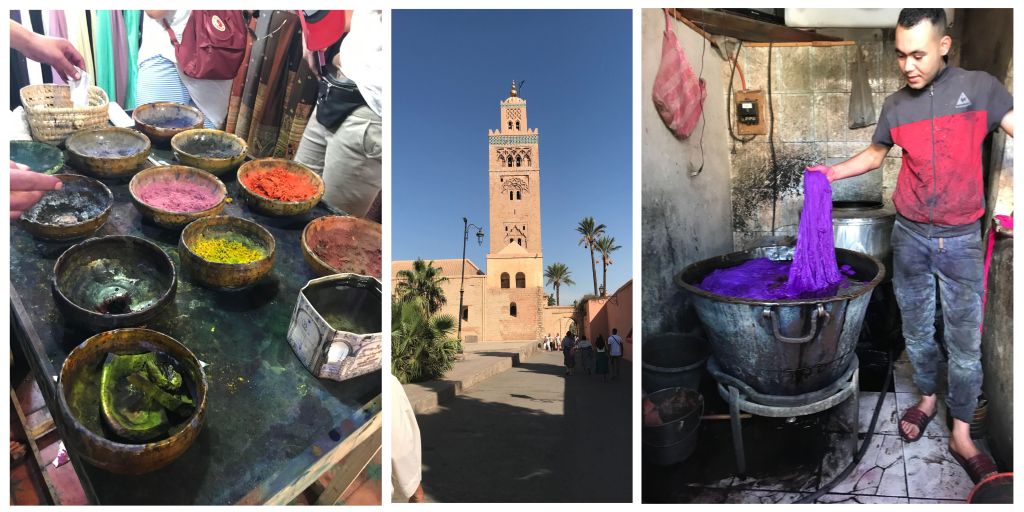 Marrakesh spices, dye demonstration and mosque.